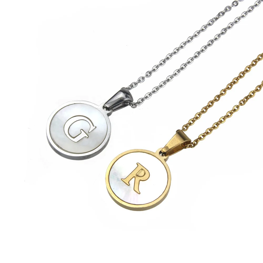 Traditional Stainless Steel 26 Alphabet Pendant Initial Drop Round Coin Necklace