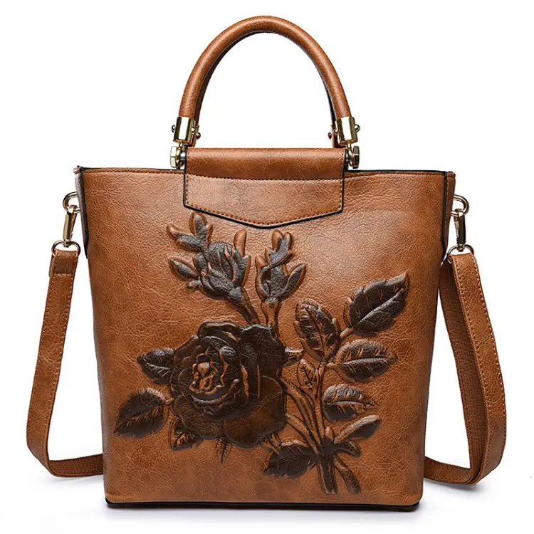 
Embossed Big Rose Flower Ladies Shoulder Crossbody Messenger Bags Women Purses Handbags Tote Bucket Bag 