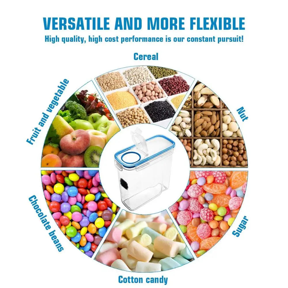 Stackable Large Kitchen Plastic Dry Cereal Food Storage Containers with Colorful Lids