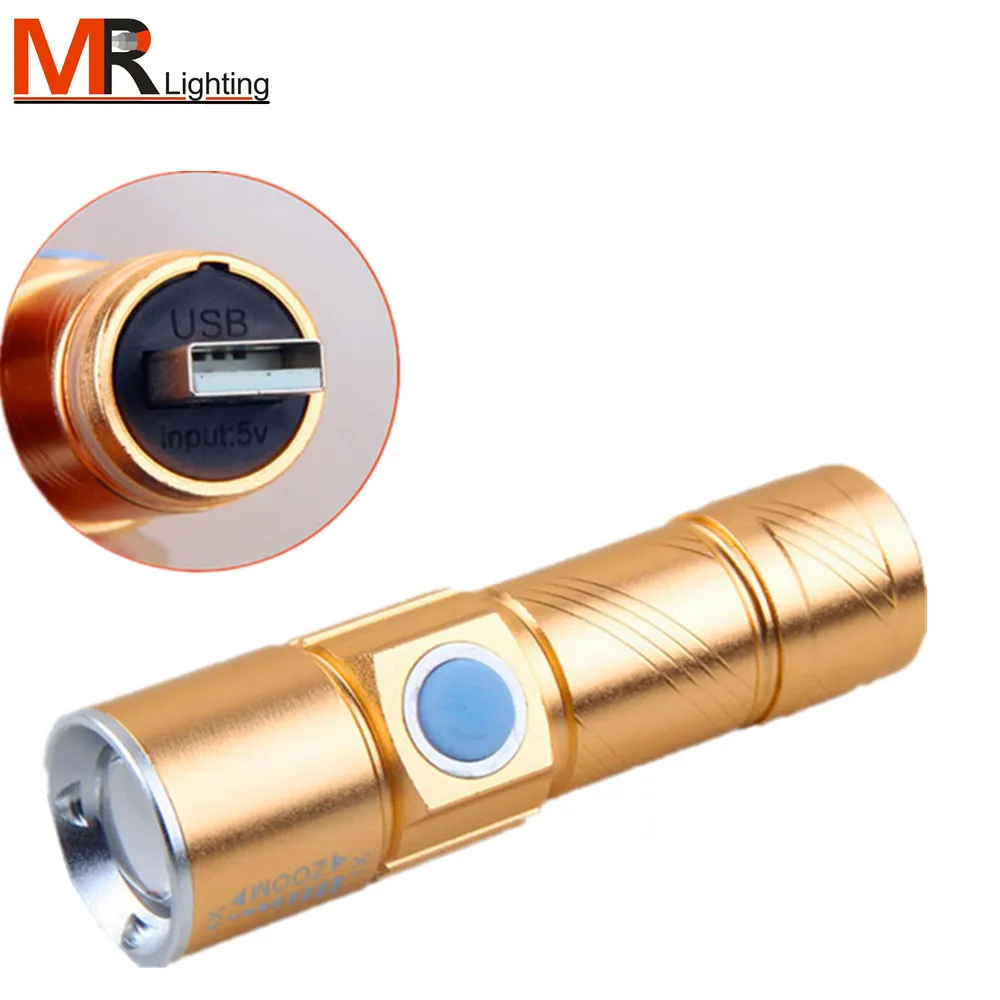 Mini Zoom Rechargeable Powerful USB LED Flashlight AC Lanterna For Outdoor Travel