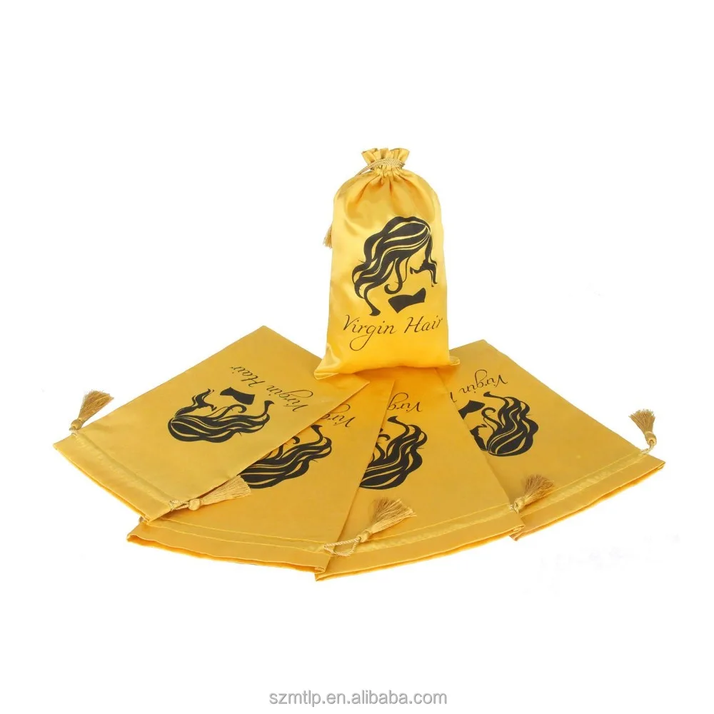 Wholesale custom black satin hair drawstring packaging bags