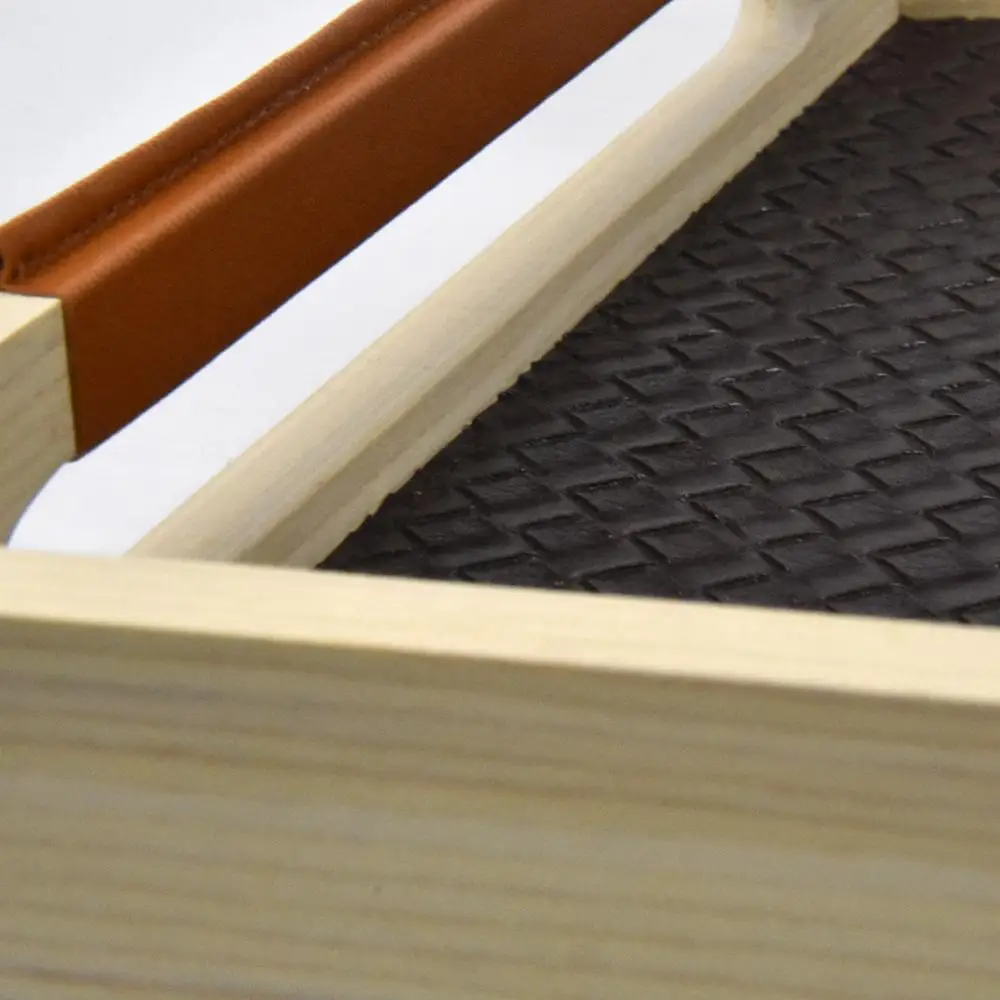 Hotel Leather  Wood Serving Tray with Handle