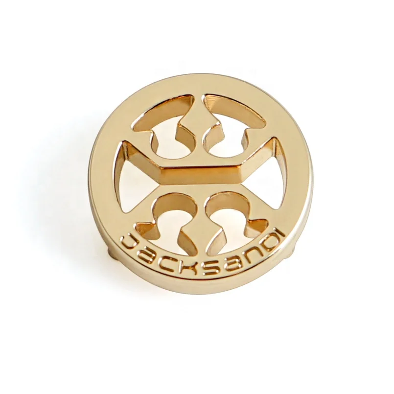 Custom Gold Metal Bag Logo, Metal Name Plate Tags for Purse, Round Shape Hollow Metal Logo For Wallet