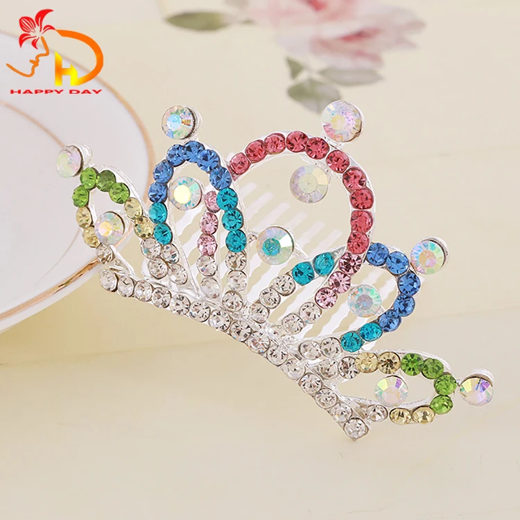 Wholesale Princess Colorful Rhinestone Crown Hair Accessories Bridal Tiara