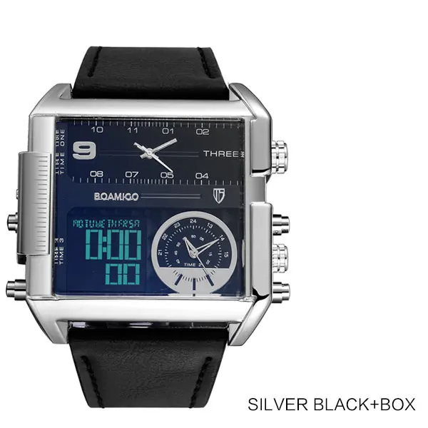 BOAMIGO Big Dial Quartz Watch Men Fashion Black Color Genuine Leather Band Casual Man Wrist Watch F920A