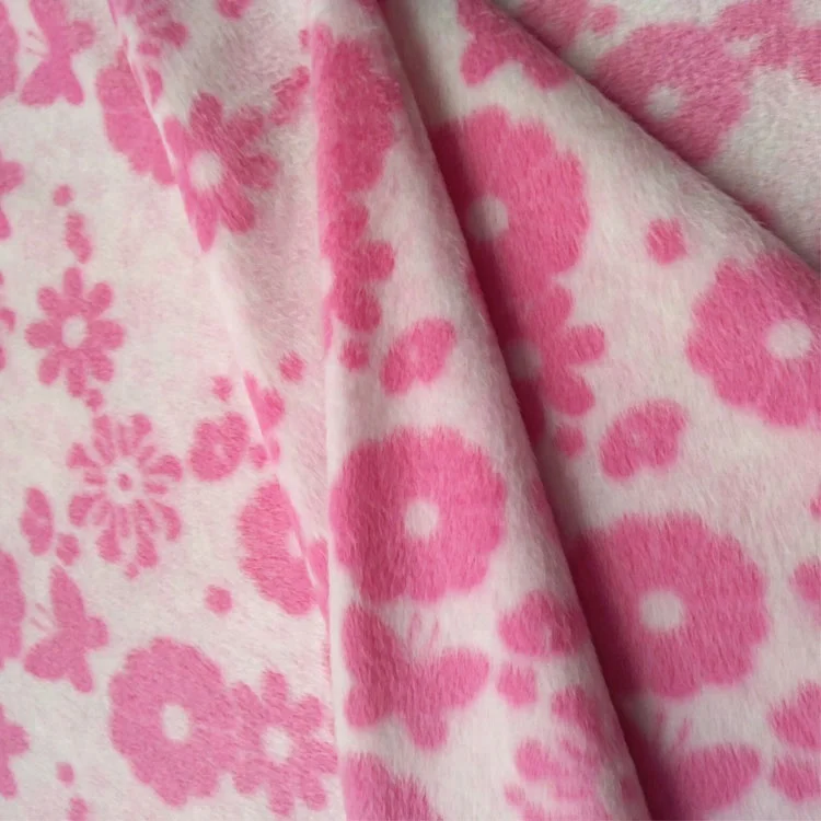 
China suzhou product polar fleece velvet fabric with printing pink flower pattern for baby used and bedding article 