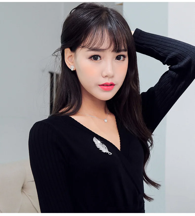 Luxury Fashion Women Clothing Accessories Brooch Micro Pave Crystal Diamond Rhinestone Leaf Feather Shape Bridal Brooch Pin