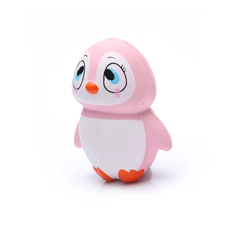 wholesale pu foam pink promotional gift big cute eyes printed slow rising penguin anti stress ball