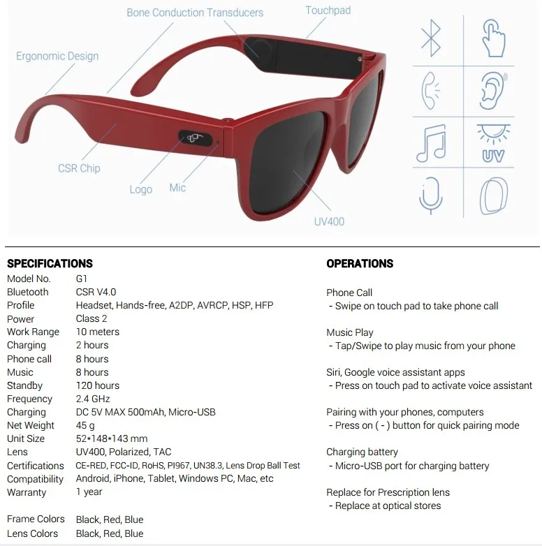 2021 Amazon New Trending Smart Sunglasses UV400 Polarized Wireless Bone Conduction Glasses with BT4.0