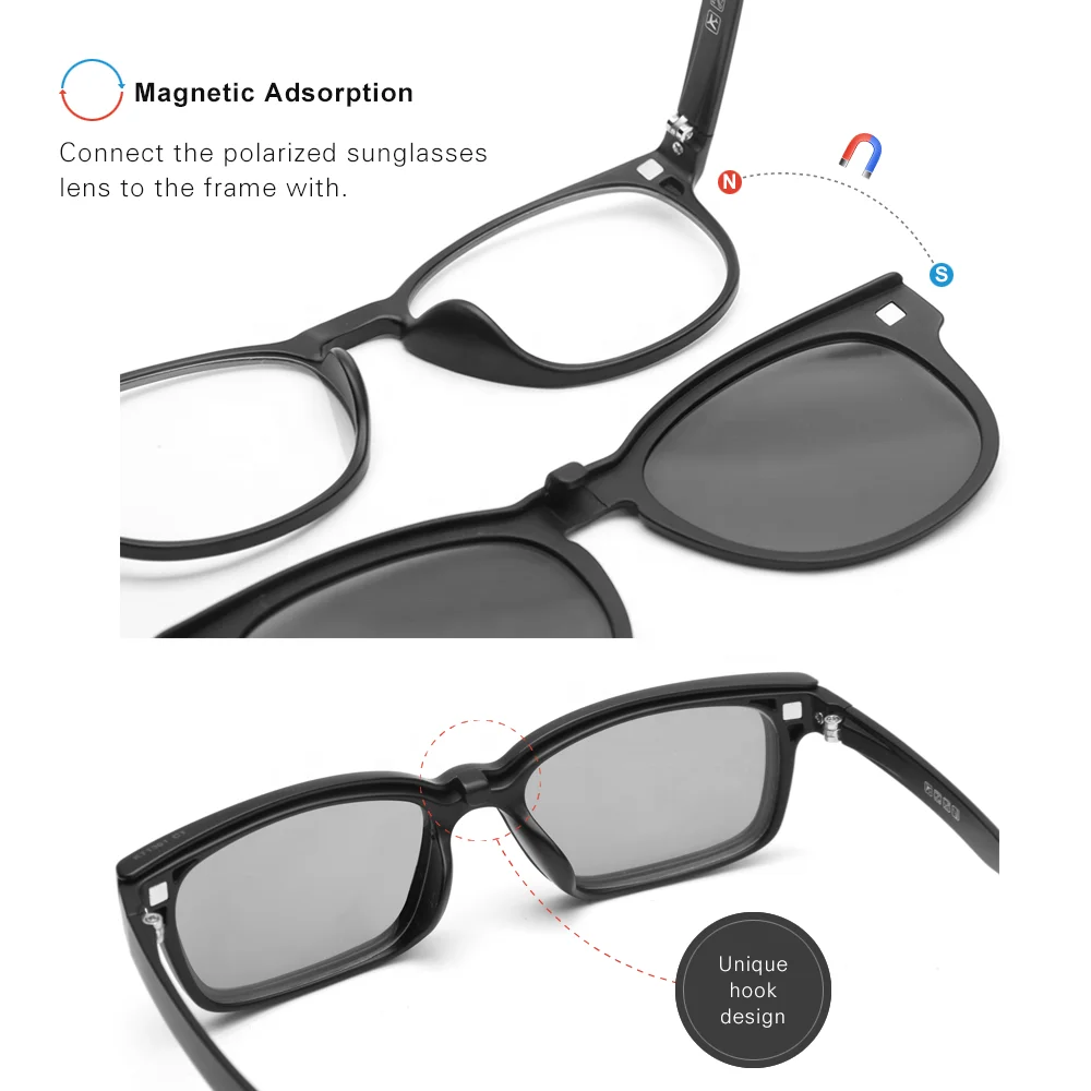 New French Design Sports Magnetic Optical Frame With Polarized Clip-on Sunglass
