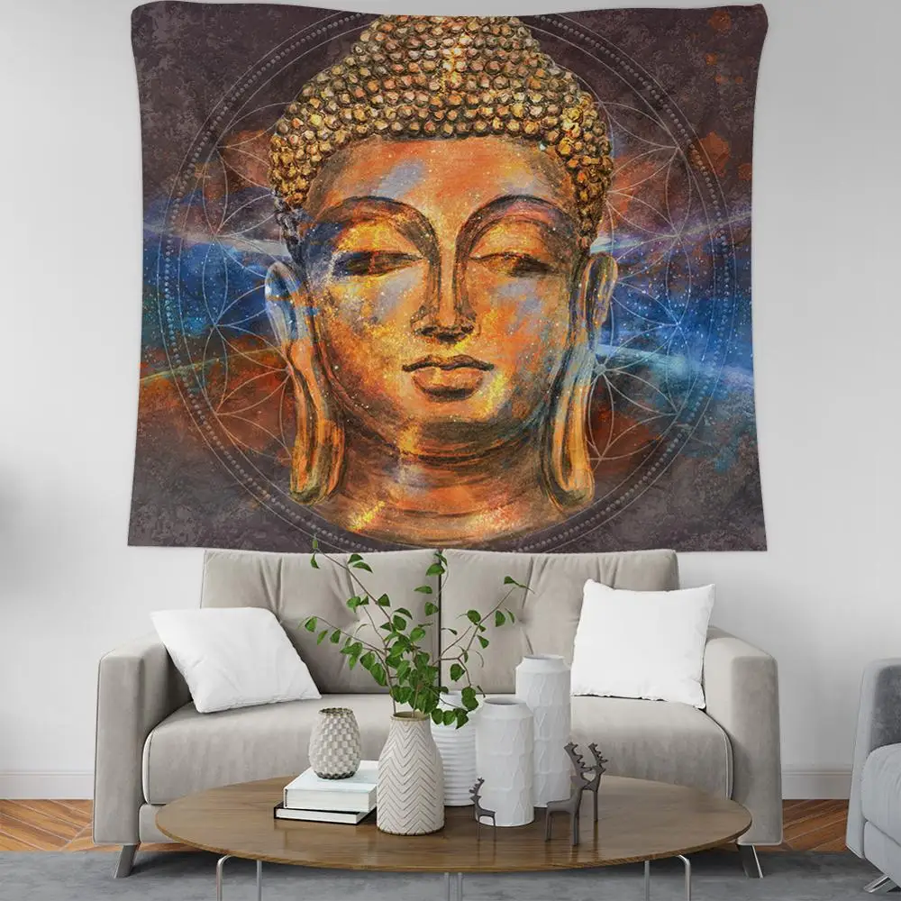 Buddha 100%Polyester print trippy tapestry custom design and size wall tapestry 150X200cm popular woven 3d trippy tapestry