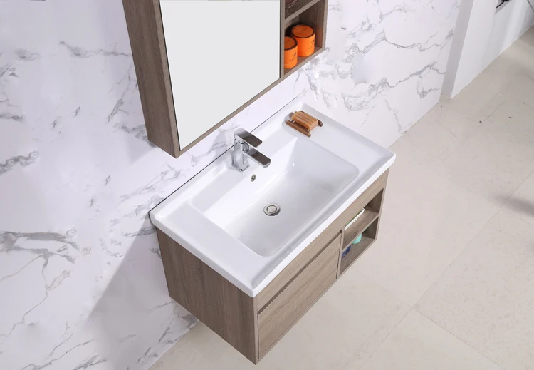 KD-BC003MFP-70 High Quality Waterproof Wooden Bathroom Vanity Cabinet with LED Mirror Modern Wall Hung Counter Top Basin Vanity