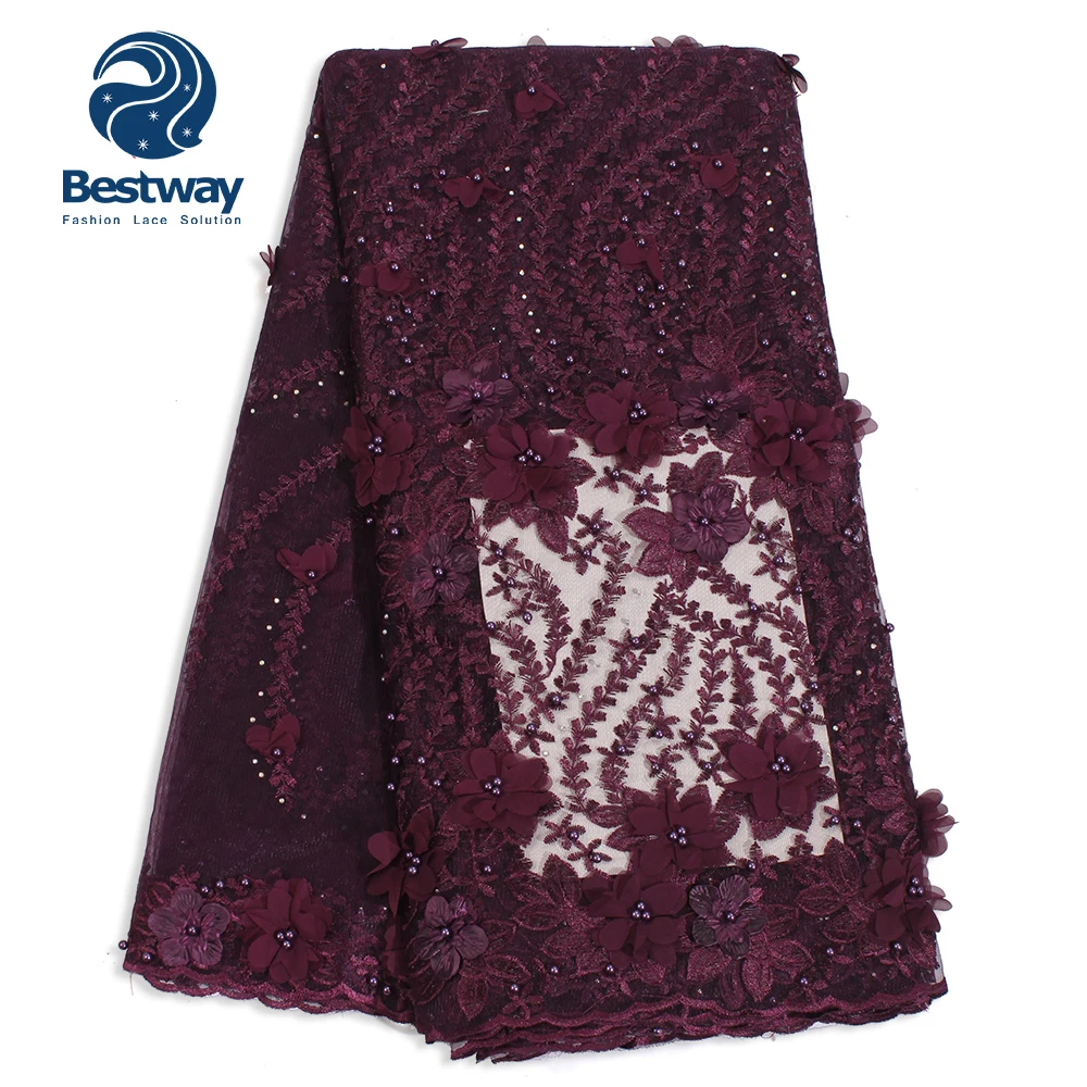 Bestway African lace fabrics Colored African 3d flower embroidery french lace fabric for wedding dress