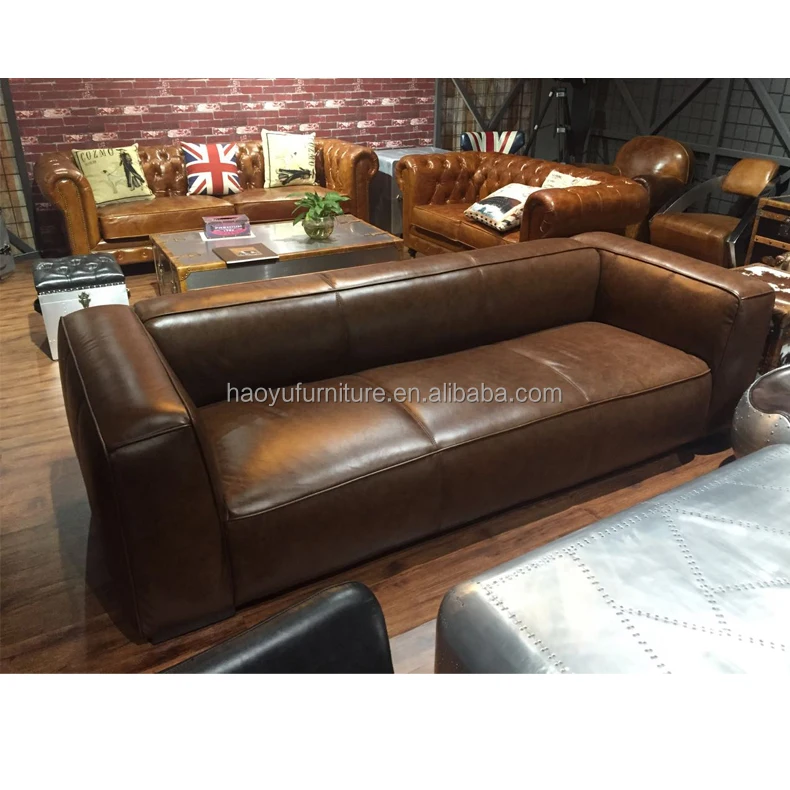 B011 Vintage Style Leather Sofa