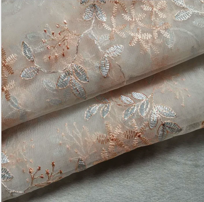 China textiles factory 100% polyester  glitter mesh embroidery fabric for chair