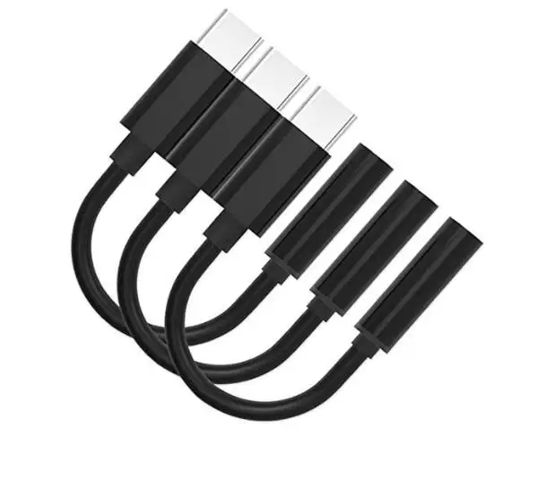 Black Type C/USB C to 3.5mm Headphone Audio Jack Adapter USB-C to 3.5mm Female Aux Microphone Cable for Cell Phones