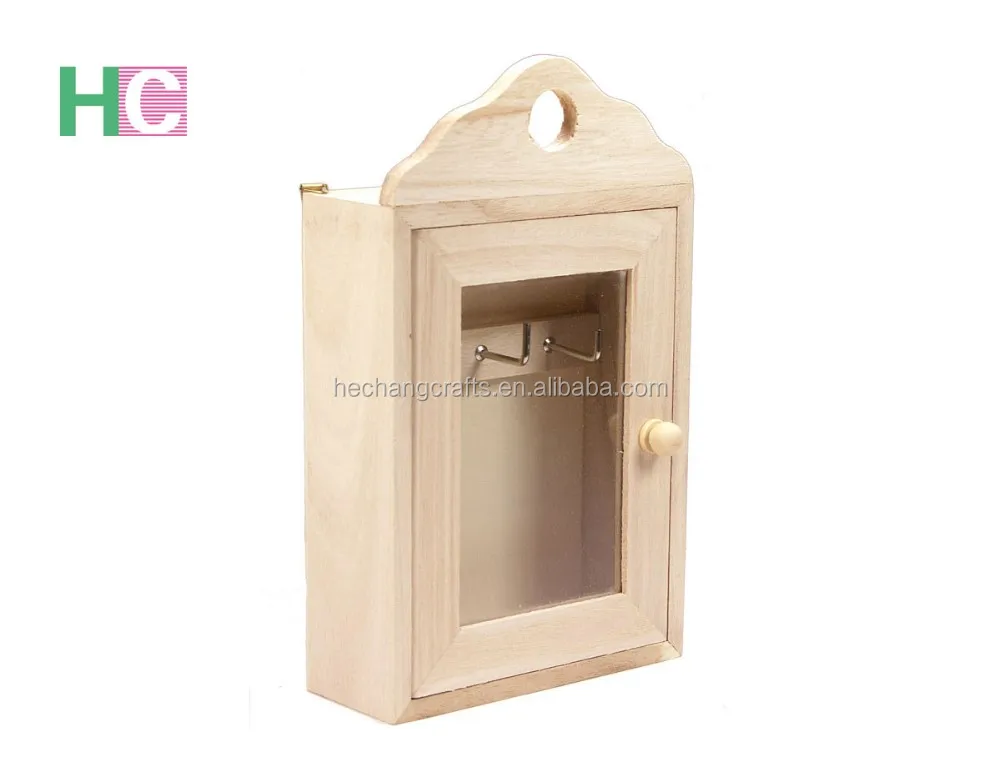 Wooden Wall indoor Mounted Key Box with glass, Natural Key Holder Cabinet