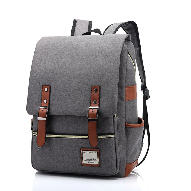 
2020 canvas School College 15 inch blank Notebook bag outdoor Vintage Grey laptop canvas backpack for Women Men 