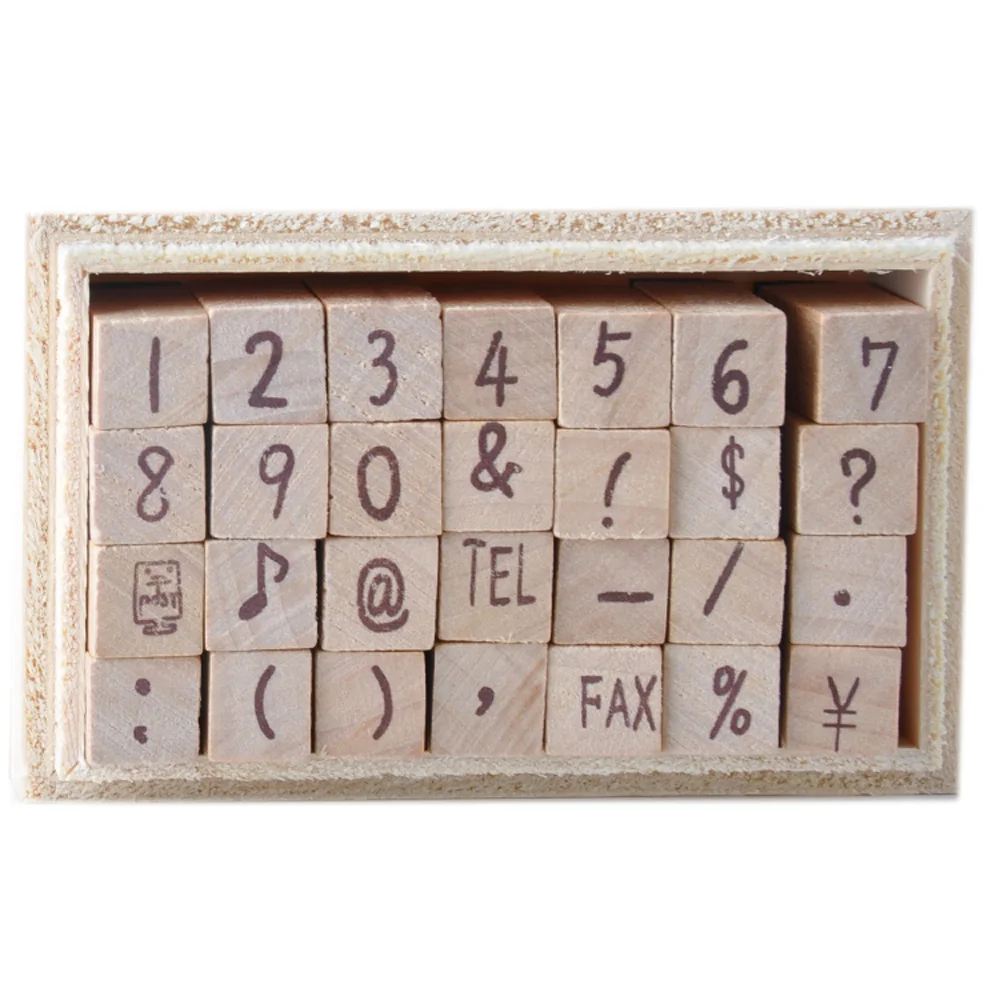 28pcs mini letter stamp in wooden box