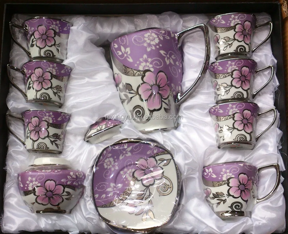 
 Турецкие товары по заводской цене, фарфоровый посеребренный чайный набор из 17 предметов  