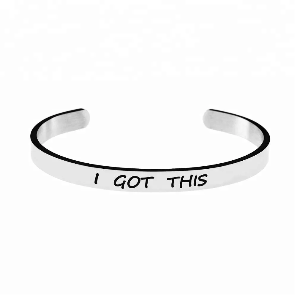 Stainless Steel Silver Cuff Engrave Bangle Bracelet for Ladies Inspiration Jewelry