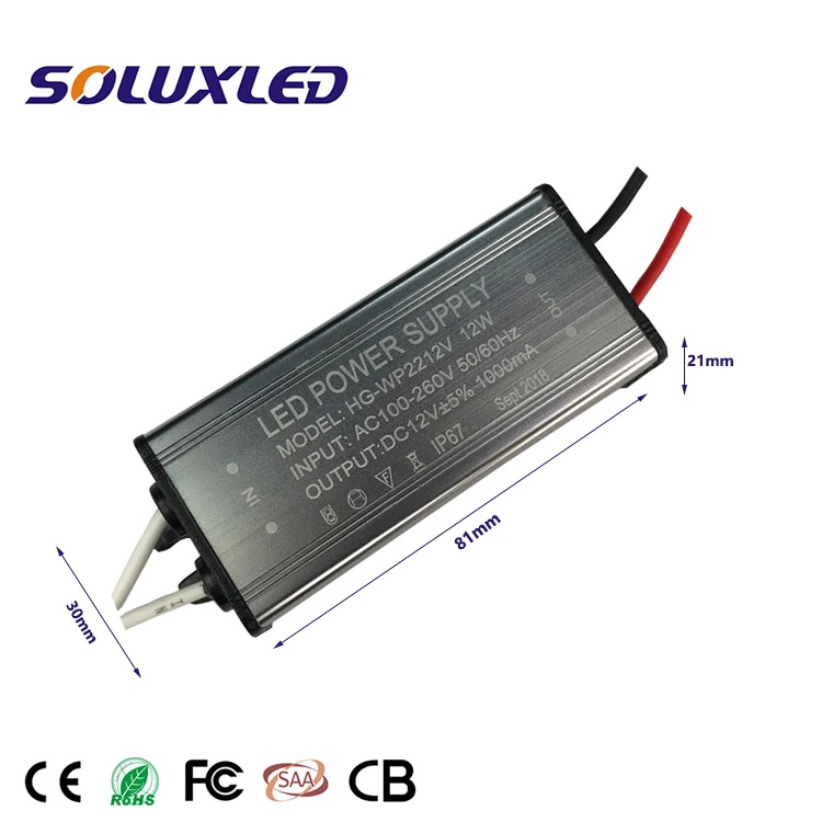 Small Power Supply for led mirror light lighting box IP67 AC100-260V to DC12V 1A 12W 1000mA