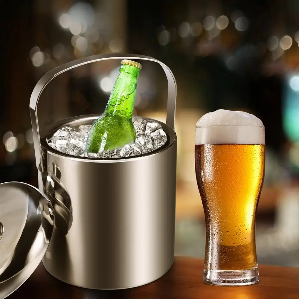 Wholesale Custom Printed Stainless Steel Insulated Double Wall Wine Ice Bucket With Lid