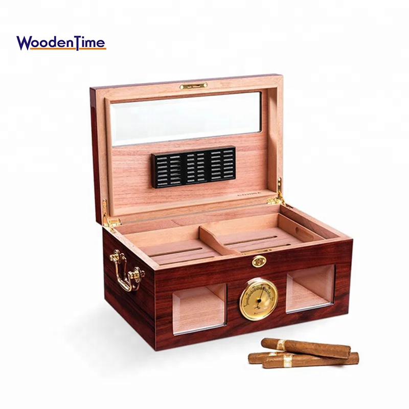 Factory Price customized cedar wood premium handmade humidor with real veneer wooden cigar humidor box