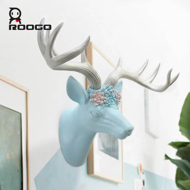Roogo resin  wreath elk animal head wall hanging