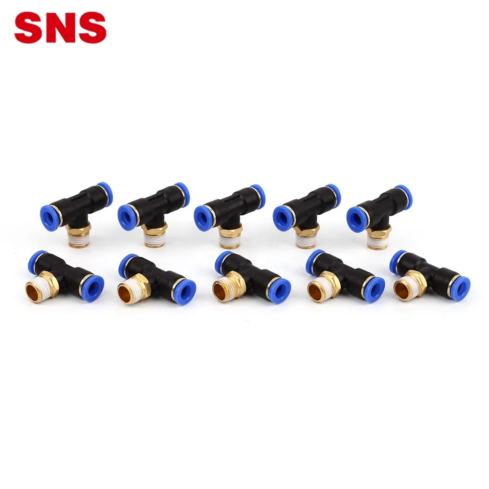 SNS Series pneumatic one touch T type fitting three way joint male branch tee plastic quick fitting air hose tube tconnecto