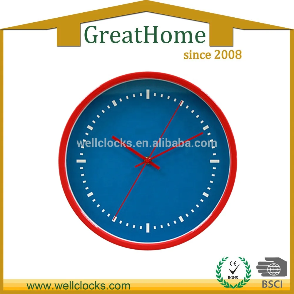 Fashion Blue Round Face Design Cheap Beautiful Metal Home Decorative Wall Clock