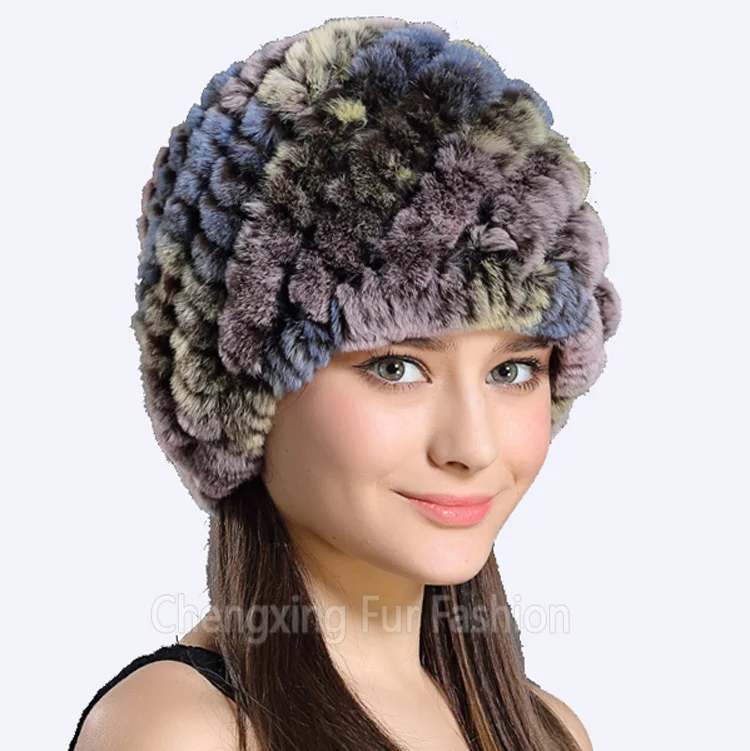 CX-C-189C Wholesale China Ladies Genuine Rex Rabbit Fur Caps