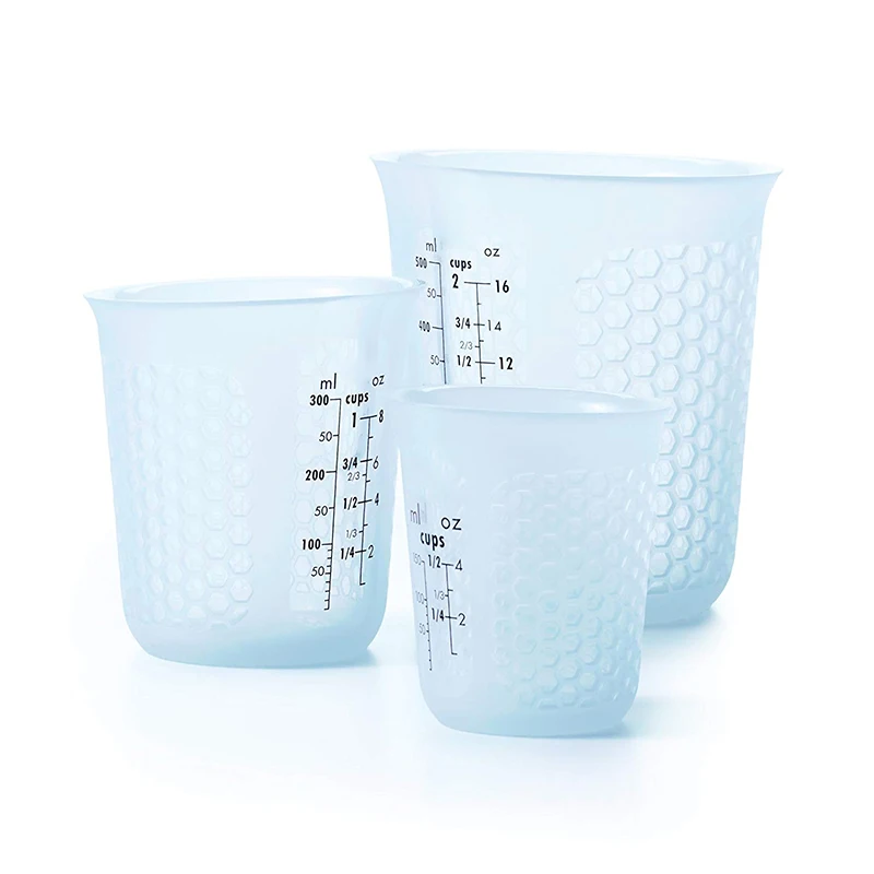 Newest Clear Squeeze and Pour Flexible Silicone Measuring Cup with scale