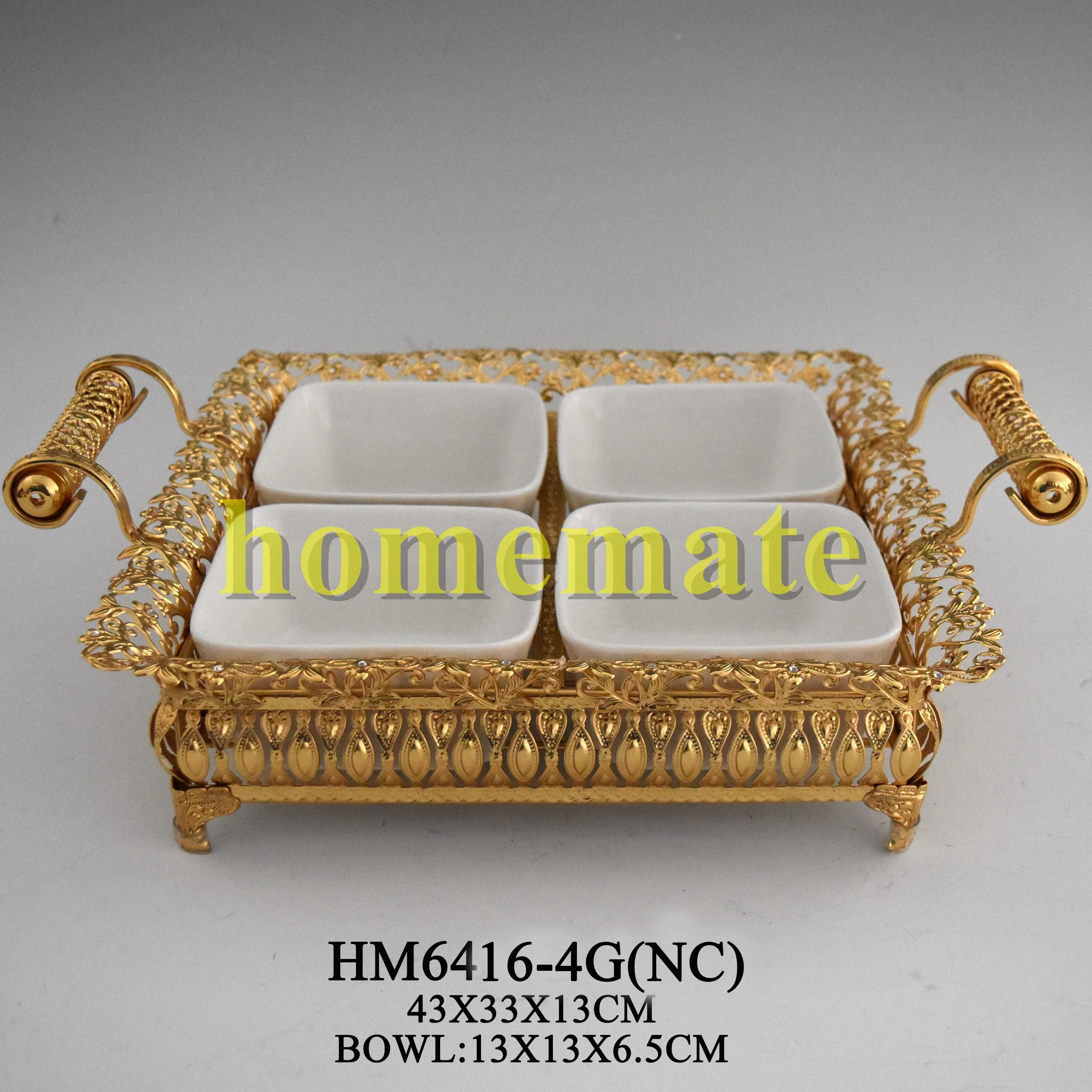 
Kitchen portable metal frame square ceramic coffee sugar spice bowl with handle 