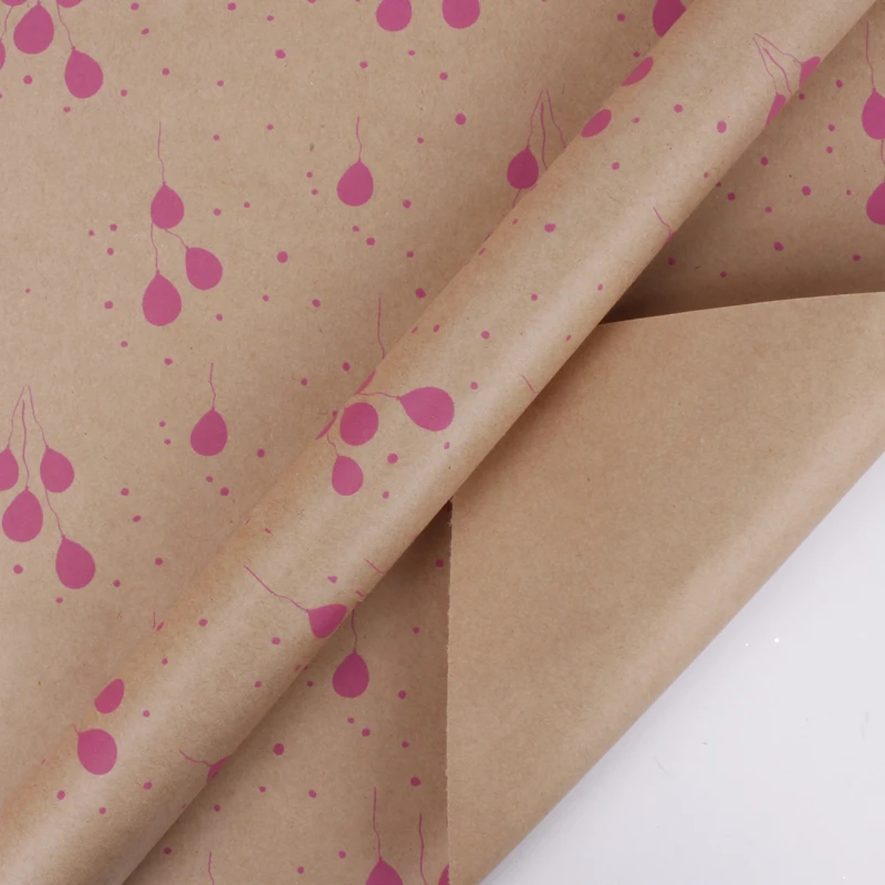
Wholesale Pink Patterns Printed Thick Brown Gift Wrapping Kraft Paper Roll 