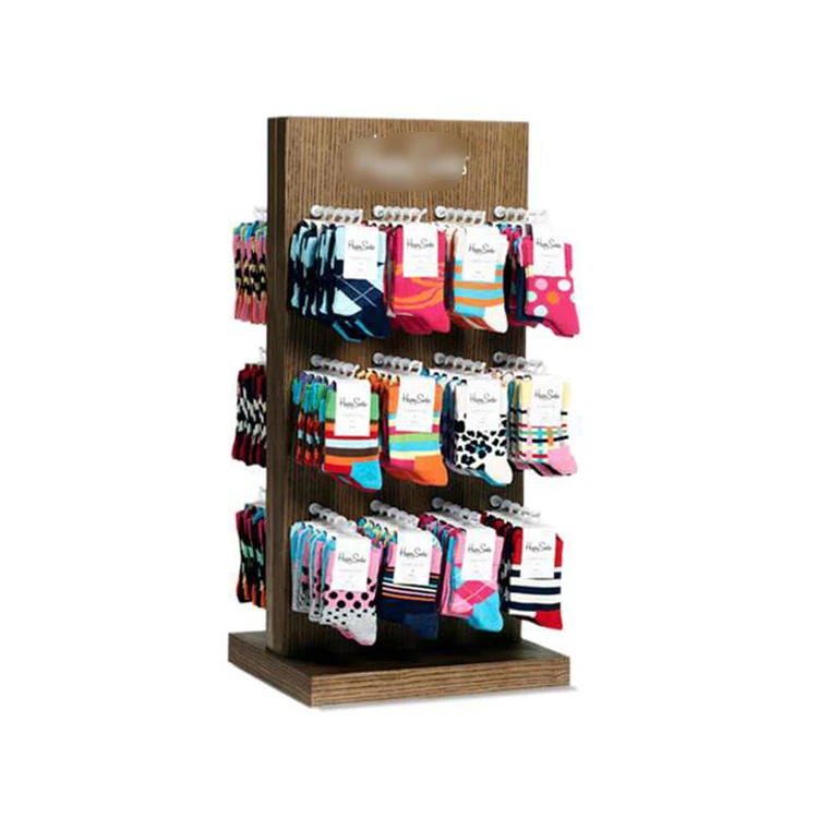 Custom Retail Shop Floor MDF Veneer Solid Wood Socks Display Stand