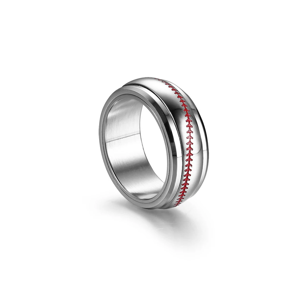 Stainless steel baseball rotating ring creative sports ring jewelry