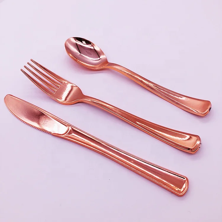 Heavy Duty Bulk Disposable Flatware Elegant Plastic Silverware Set gold plastic cutlery for Catering Events