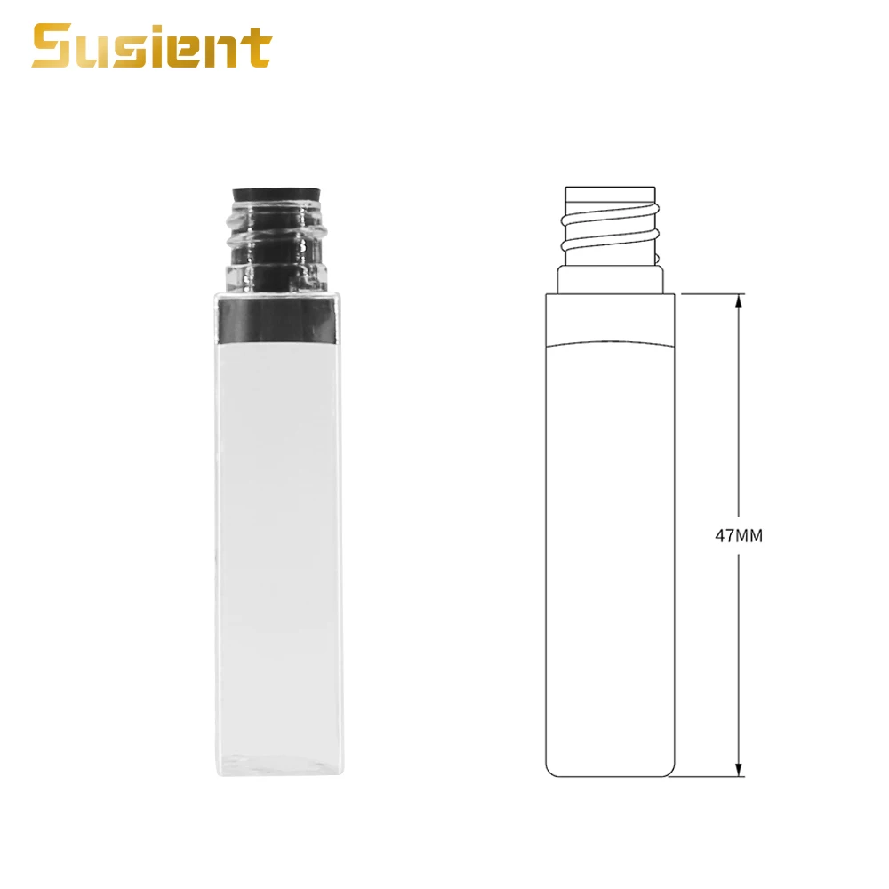 Free sample white cylinder transparent empty custom plastic mini square top lip gloss tube packaging short lipgloss tube