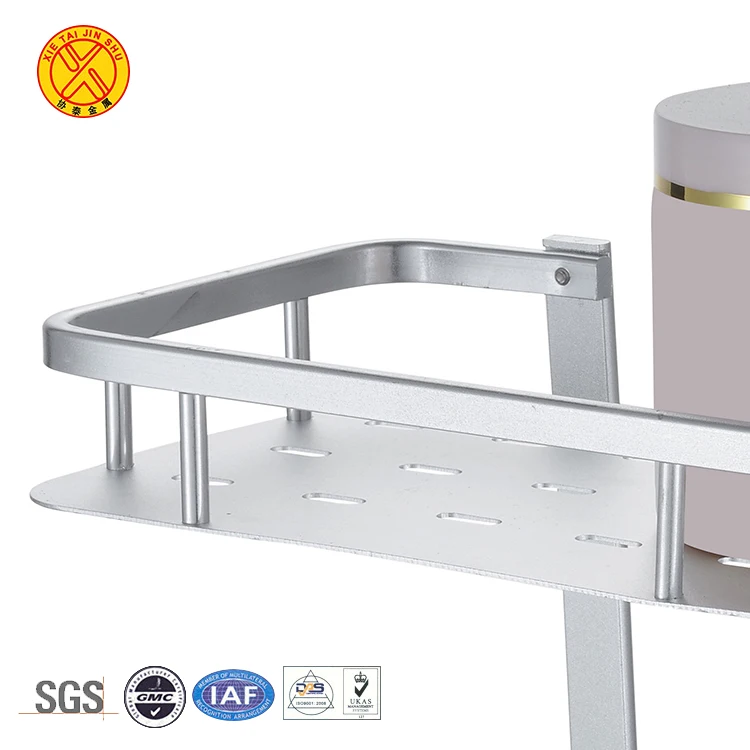 Best selling square adjustable 2 tiers no drilling corner soap shelf aluminium bathroom shelf