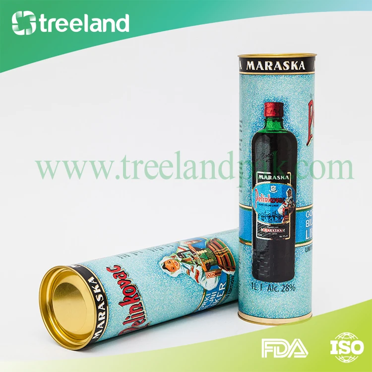 Custom Cylinder Round Tube Wine Bottle Gift Box Packaging with Tinplate Lid