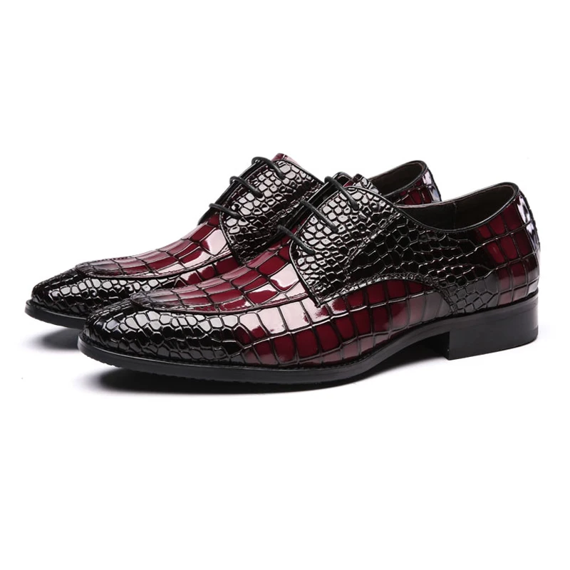 Мужские туфли в британском стиле с резным крокодиловым узором, глянцевые кожаные деловые повседневные туфли для мужчин