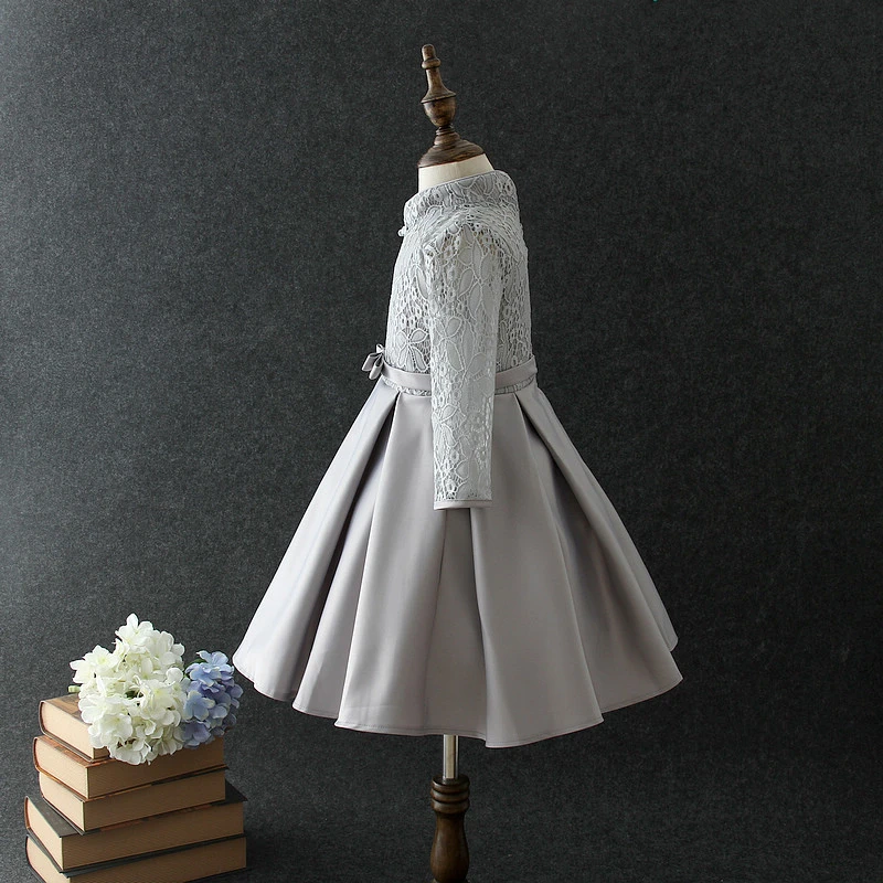 2024 Chinese knot beautiful baby red lace dresses with long-sleeves