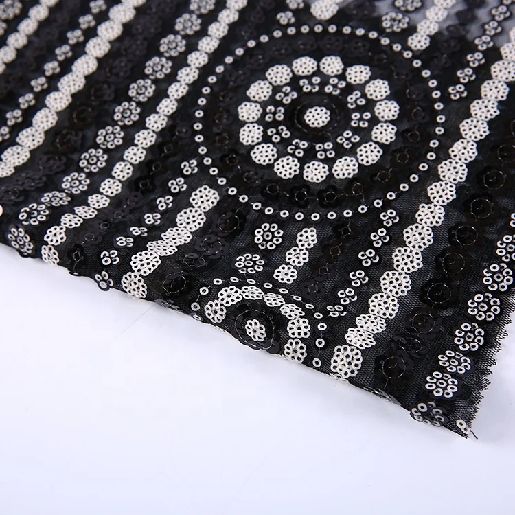 HA-15935 Fashion 100 poly mesh embroidered net black sequin fabric