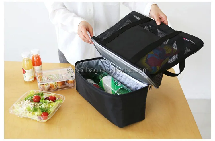 Fashion mesh shoulder bag Multi-functional hand bag mesh beach bag with cooler