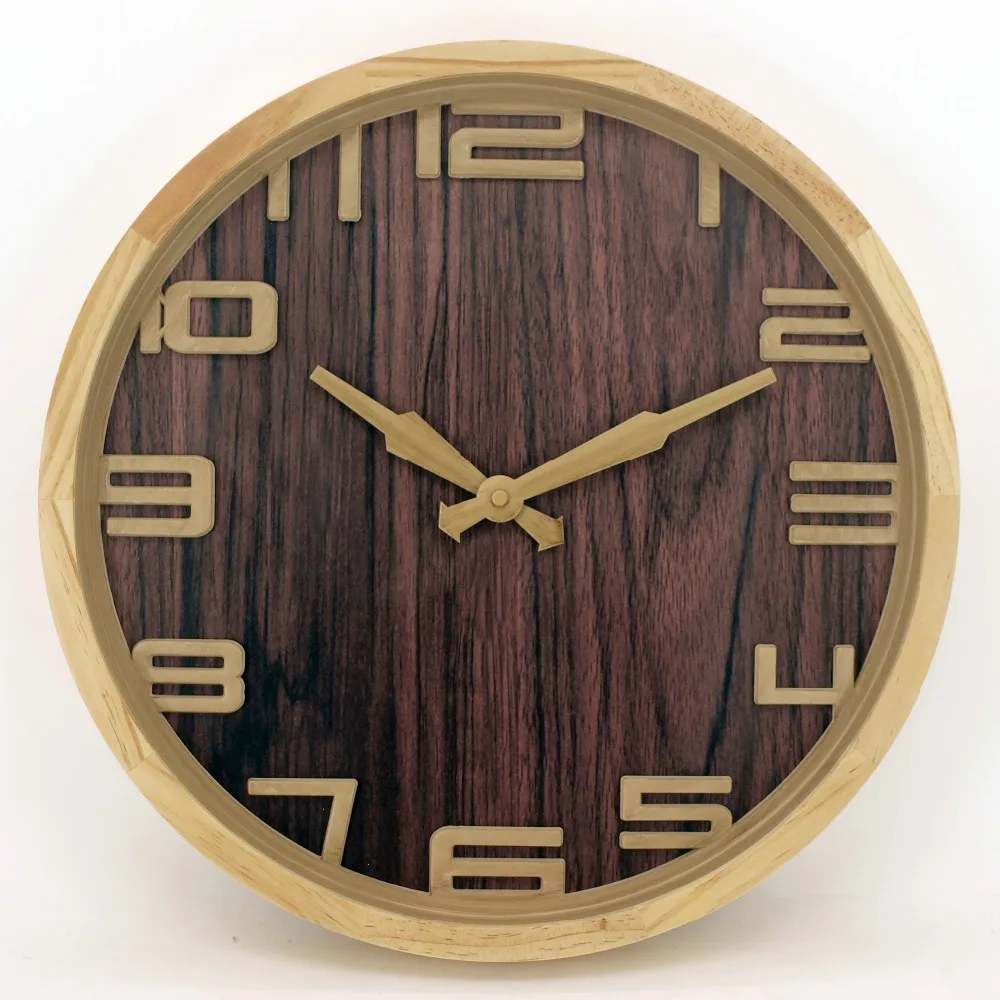 Quartz analog type handmade custom logo wooden clock for wall