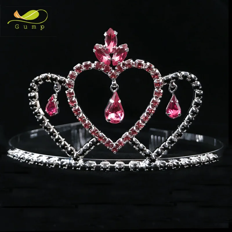 Small Princess Pink Comb Tiara Heart Shape Pageant Girls Crown