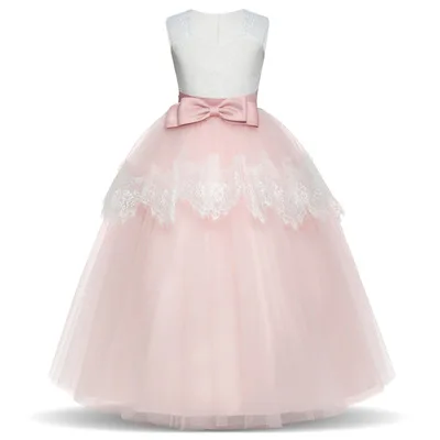 Pabasana blue tulle girl dress with embroidery lace and bow belt for party with quality warranty