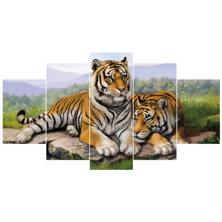 Decor home painting HD 5 pieces two lying tigers painting decoration wall art painting