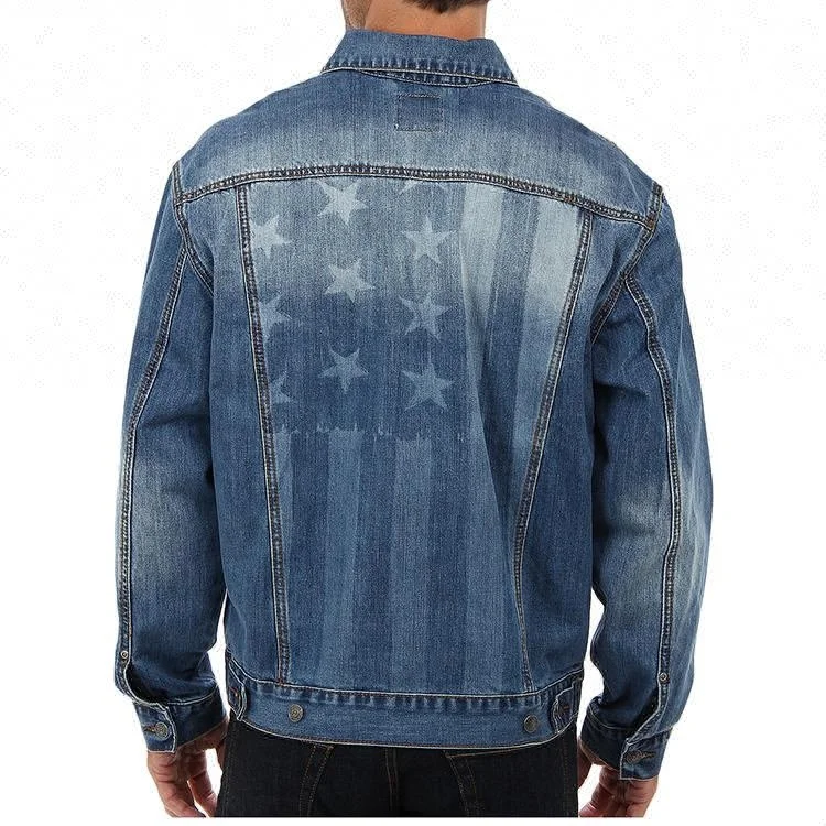 Джинсовая куртка Royal wolf от производителя, Классическая винтажная Мужская джинсовая куртка с длинным рукавом и голубым американским флагом
